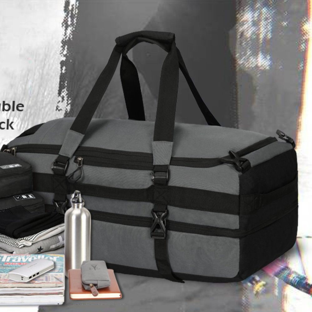 Black & Grey 38L Hynes Eagle Duffel Backpack Travel Bag
